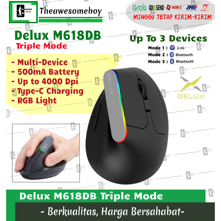 Delux M618C M618DB Dual Mode Bluetooth Wireless Vertical Mouse