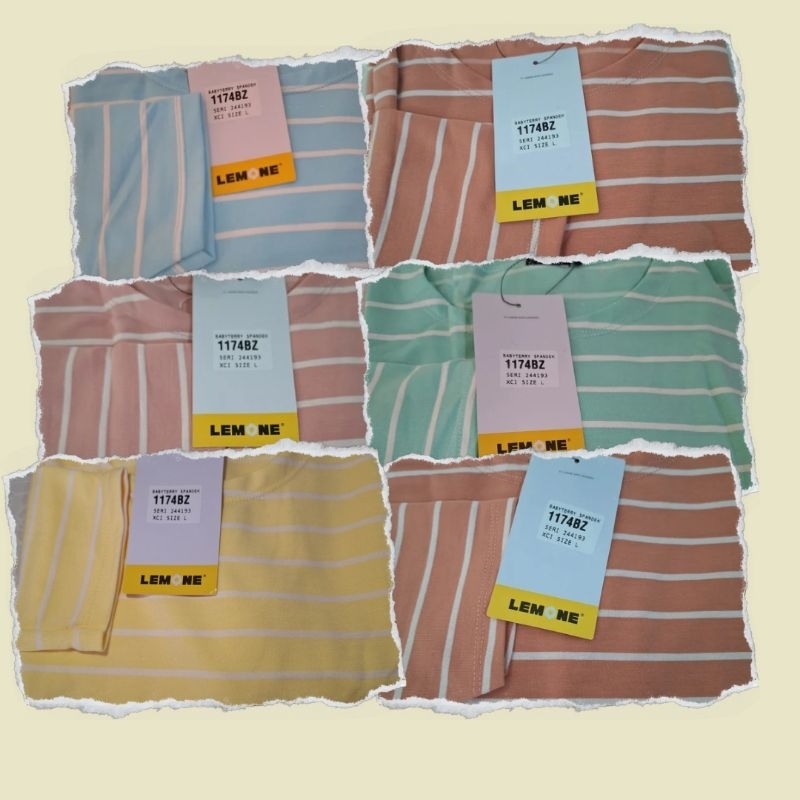 Kaos tunik lengan panjang motif salur / Random / babyterry spandek / merk lemone / lembut / melar / 