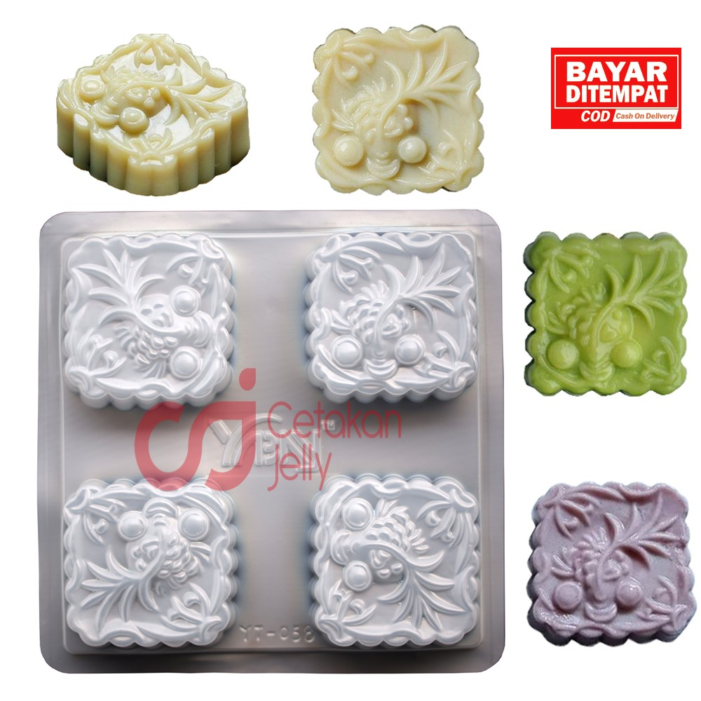 CJ Cetakan Mooncake Moon Cake Kue Bulan Puding Jelly Moon Cake 4 Cavity Kotak Ikan Plastik