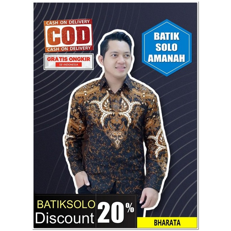 BATIKSOLOAMANAH PROMO BAJU PREMIUM BHARATA BATIK INDONESIA KEMEJA BATIK PRIA SOLO LENGAN PANJANG LAP