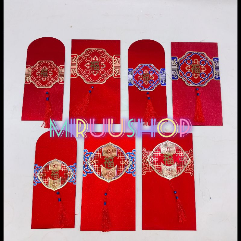 

Angpao angpau fu fuk hoki glitter hoki dengan plat besi tulisan fu fuk hoki rumbai tassel premium high quality imlek wedding sangjit ulangtahun