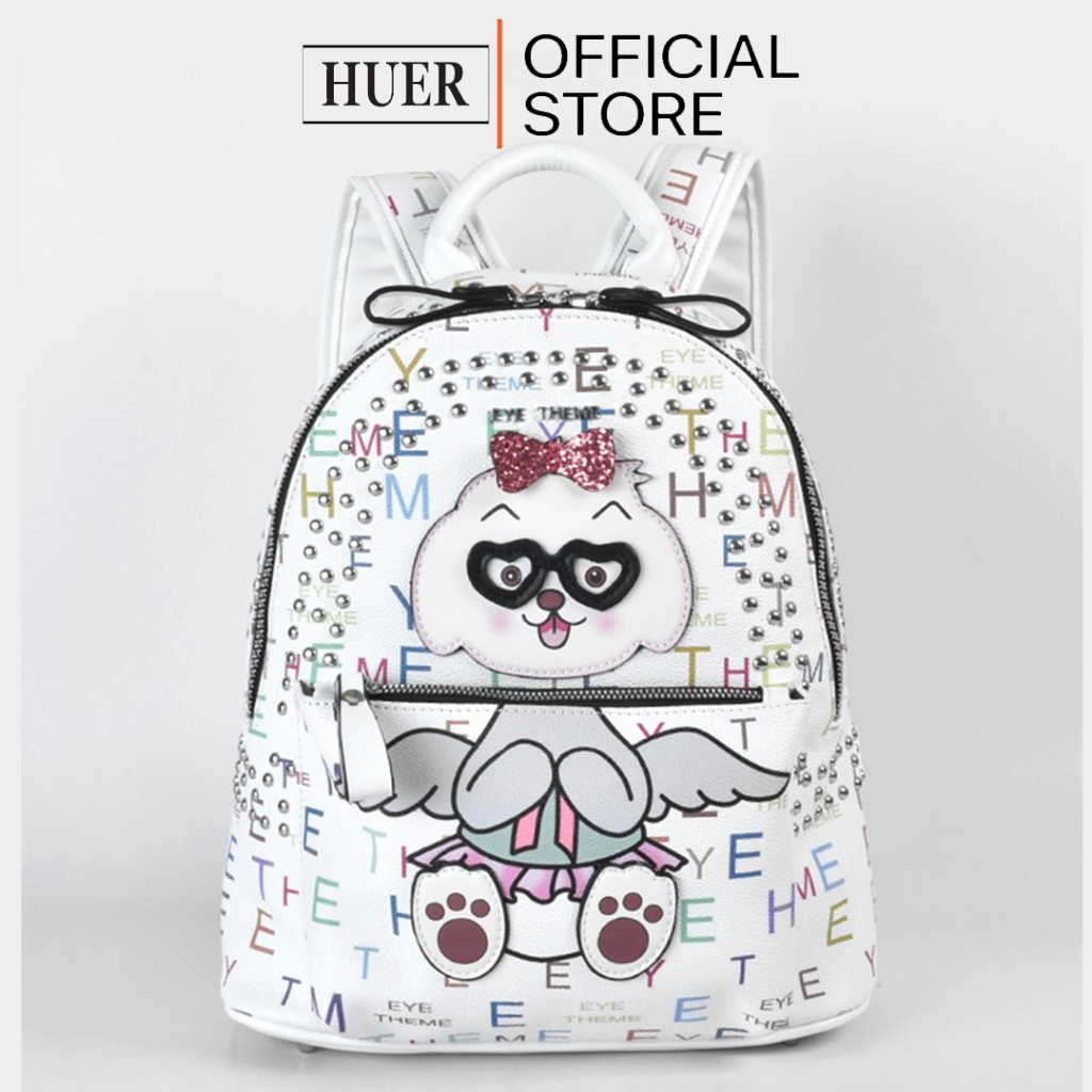 HUER ~ Tas Wanita Eboye Eye Theme Printed Studed Backpack 9454-352White