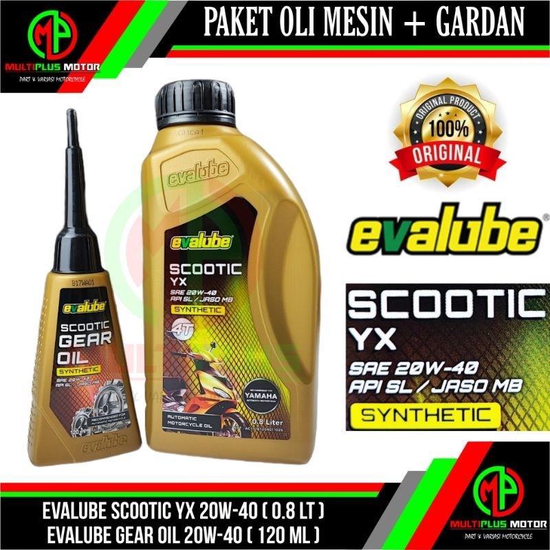 Paket Oli mesin matic EVALUBE SCOOTIC YX 20W-40 YAMAHA (0.8L) & Oli gardan EVALUBE SCOOTIC GEAR OIL 