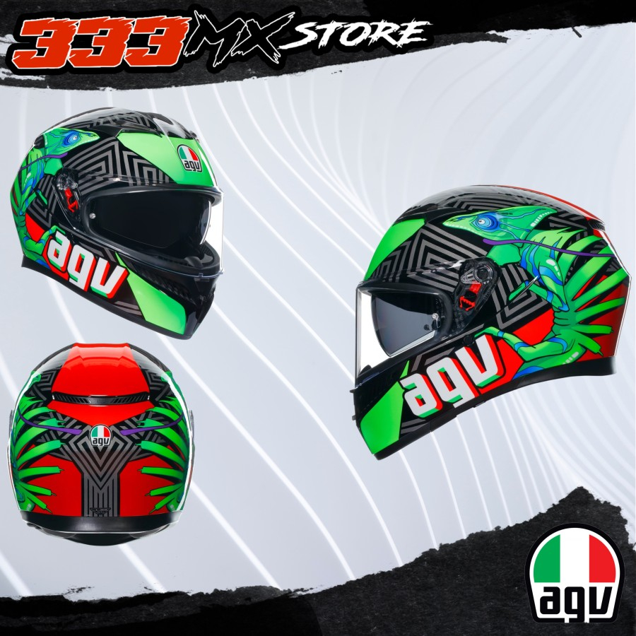 Helm AGV K3 E2206 Kamaleon Black Red Green AGV Helmet K3 E2206 Ori