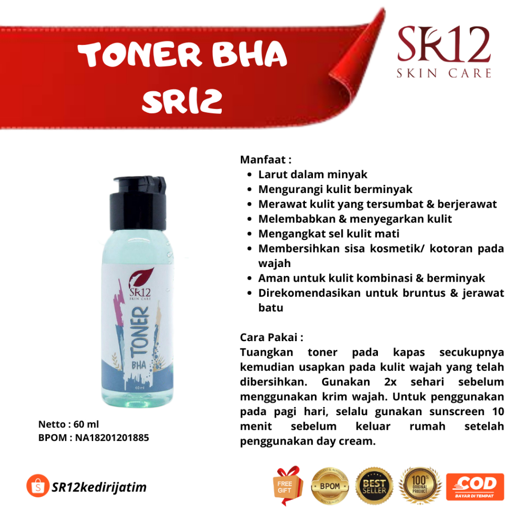 Toner BHA SR12 Eksfoliasi Untuk Kulit Berminyak Membantu Mengecilkan Pori Pori Kulit Wajah