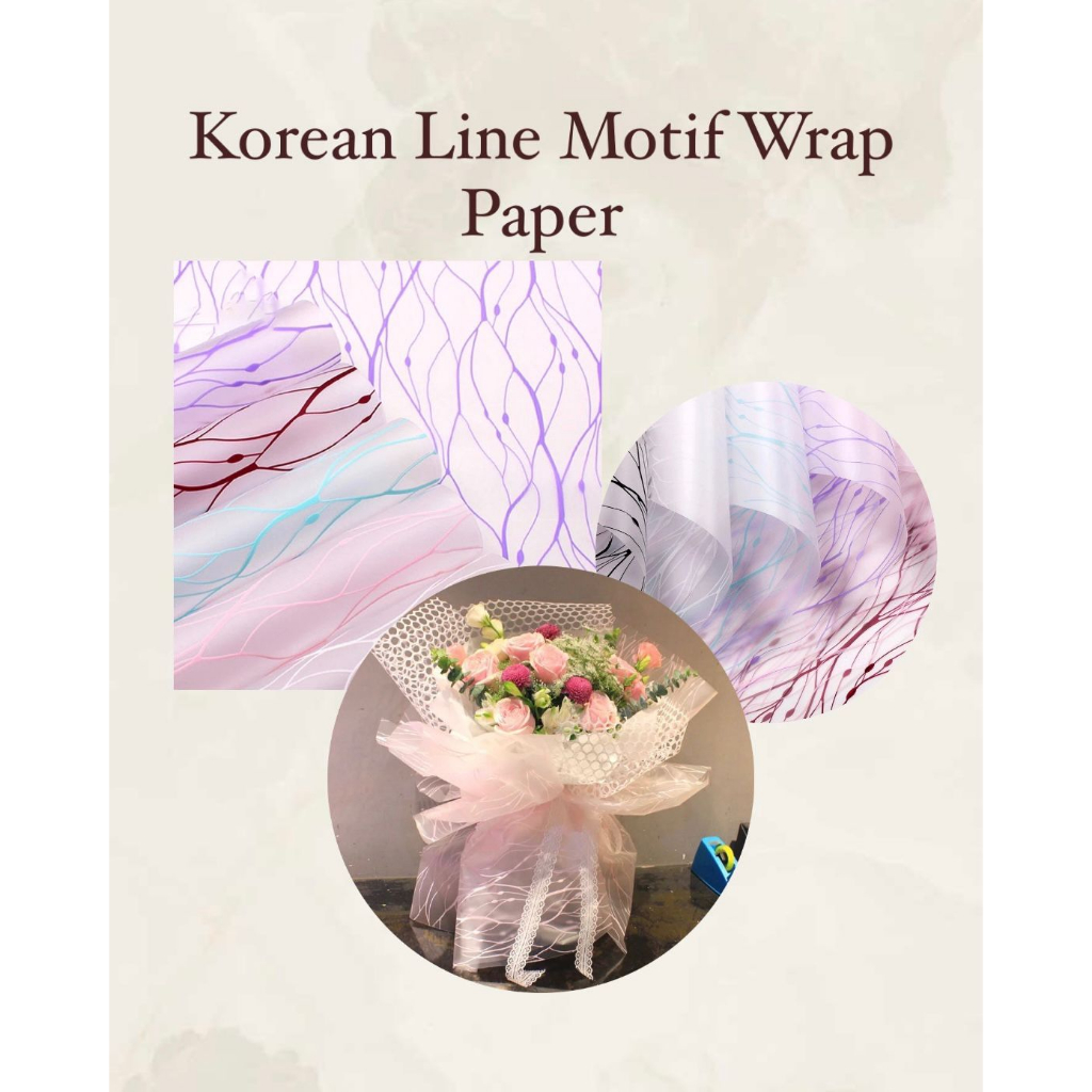 

(KF 26) - (20 LEMBAR) Kertas Bunga Cellophane Korean Line Motif Wrap Flower Wrapping Korean Style Waterproof Buket Bunga Kertas Buket Floral Wrap