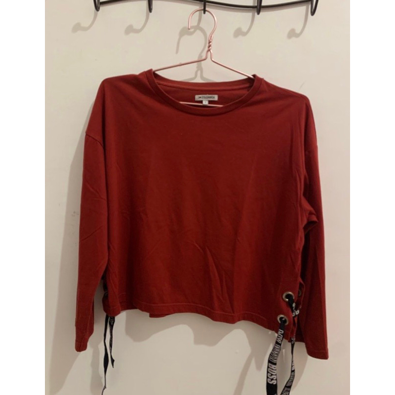 colorbox - kaos crop top merah lengan panjang