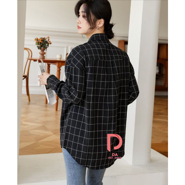 Kotak Kotak Lengan Panjang Wanita Premium Import 2023 / Flanel Wanita Model Kemeja Korea / Atasan Wa