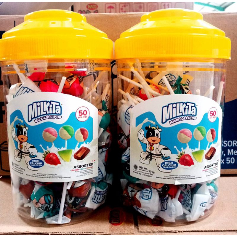 Milkita Lollipop Jar Assorted Festive Max (1 Toples Isi 50pcs) - Toples Permen Lolipop Milkita Rasa 
