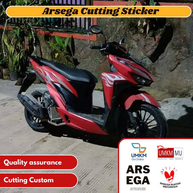 ARSEGA - Cutting Sticker Stripping VARIO NEW 125 - 150 2019-2021 LED Variasi Nyala Lidah Api Hot Tri