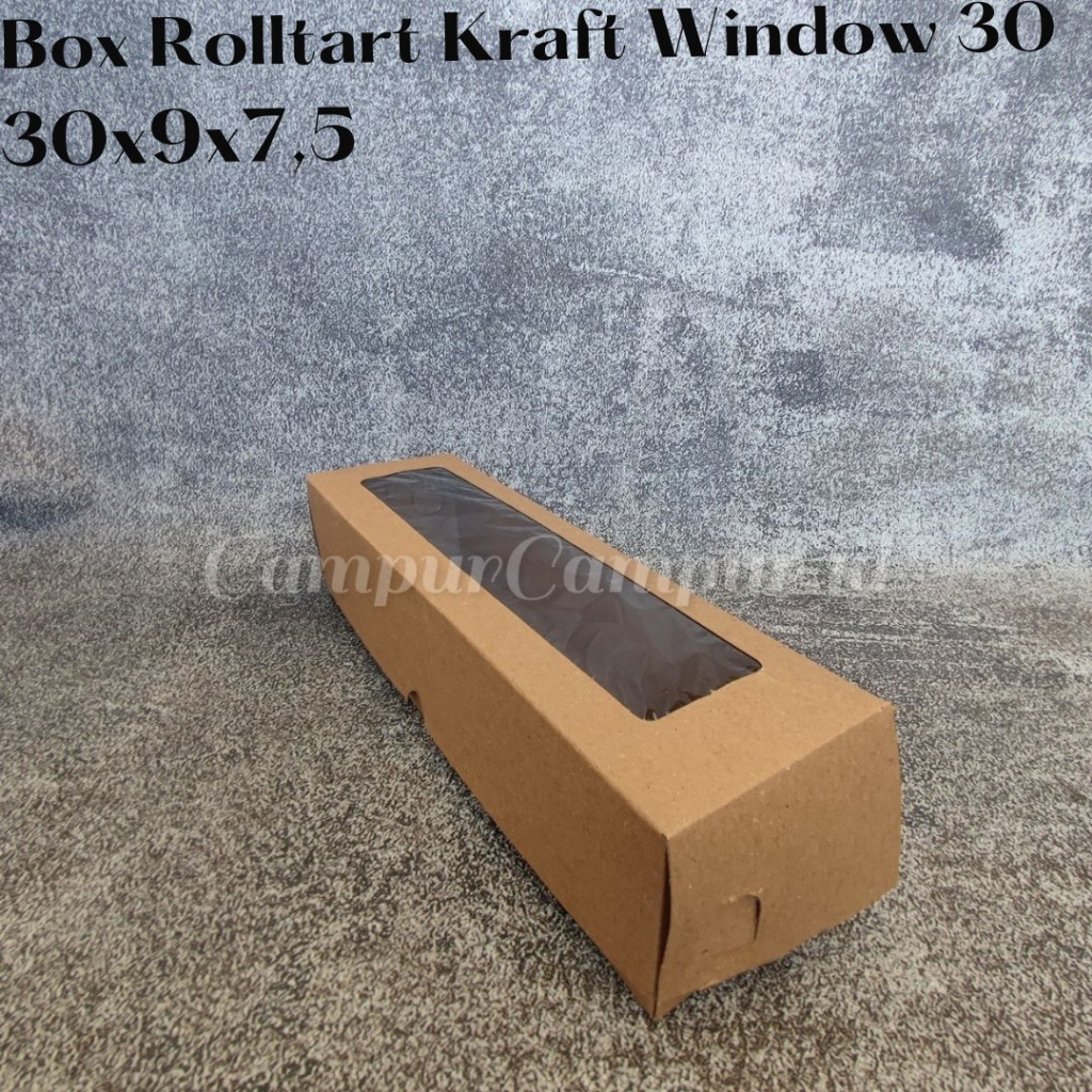 

Box Kraft Coklat Window Jendela Mika Roll Tart 30x9x7,5 Cm Dus Kotak Kue Rolltart bolu Brownis