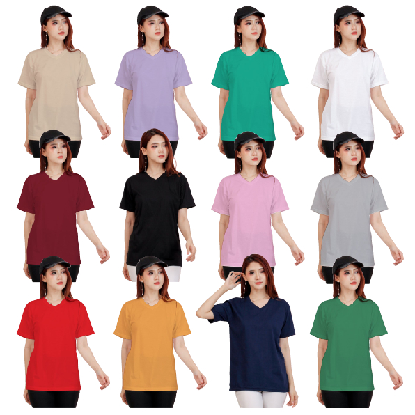 KAOS WANITA POLOS  DISTRO LEHER V-NECK BISA COD