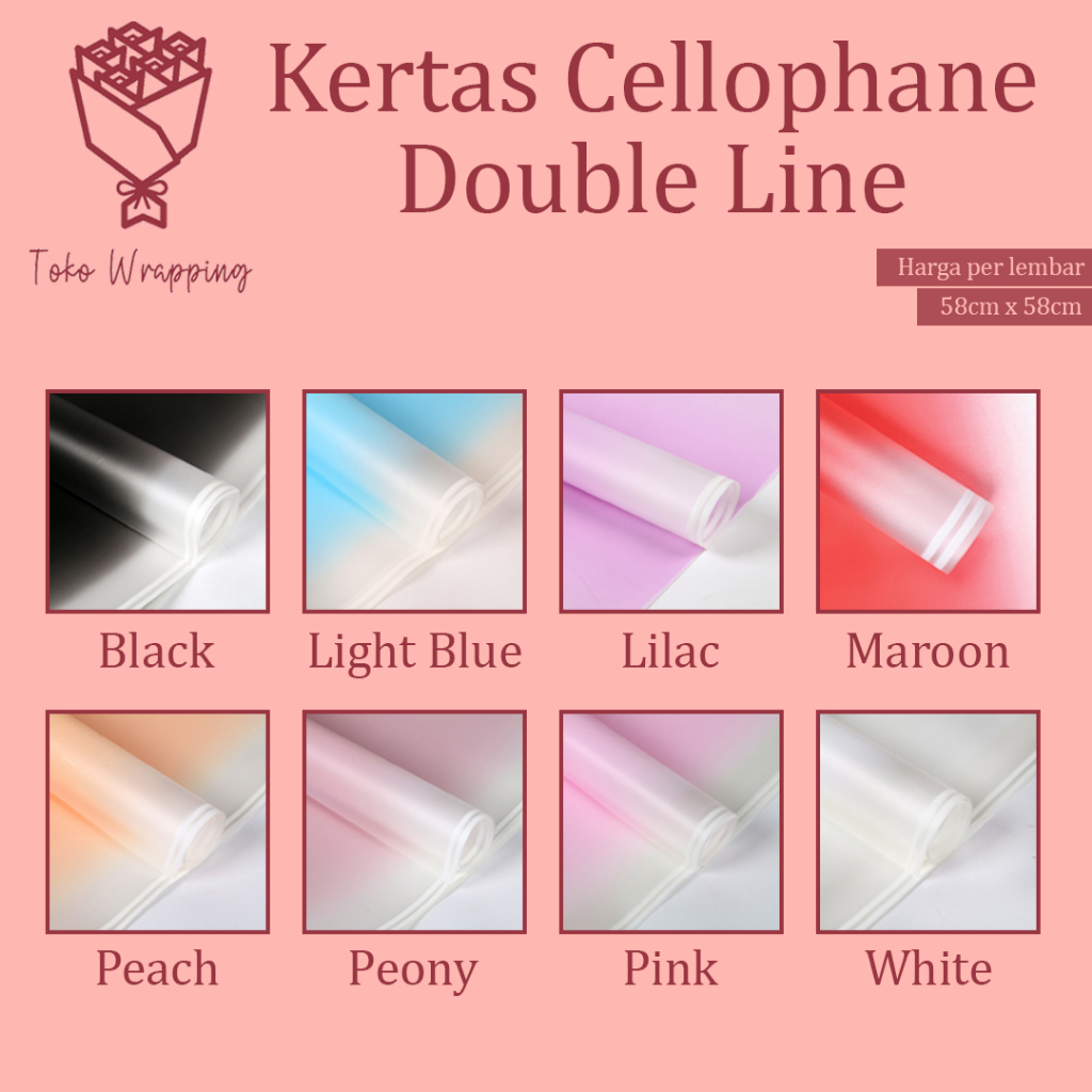 

Kertas Cellophane Buket Bunga (Double Line) Flower Wrapping Paper Celophane / Chellophane Murah untuk Snack Uang