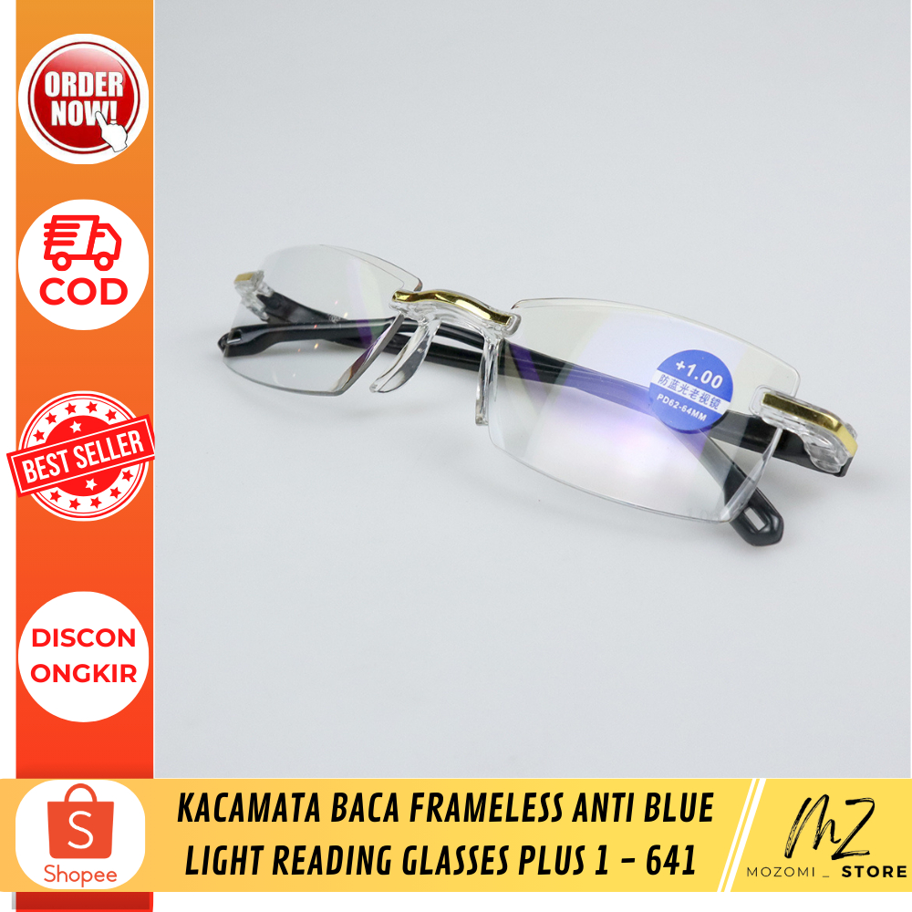 Kacamata Baca Frameless Anti Blue Light Reading Glasses Plus 1 - 641 / KACAMATA PHOTOCHROMIC BACA PLUS MINUS ANTI RADIASI BLUERAY PROGRESIF SILINDER PRIA WANITA