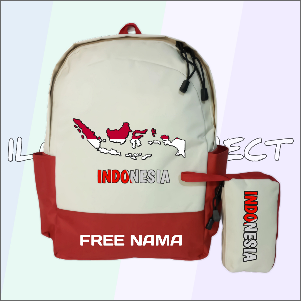 Tas Ransel Anak Sekolah Custom Gambar Peta Indonesia Untuk Tk Sd Unisex Free Cetak Nama