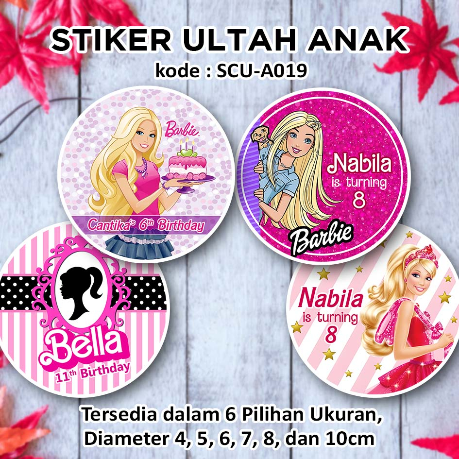 STIKER ULANG TAHUN ANAK BARBIE STICKER LABEL BINGKISAN SOUVENIR KEMASAN KOTAK NASI BOX KUE MAKANAN T