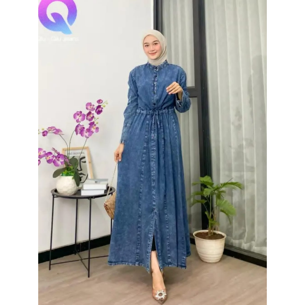 Gamis Jeans Allea Maxy / Dress Light Snow / Baju Muslim / Pakaian Wanita Model Terbaru / Dress Jeans