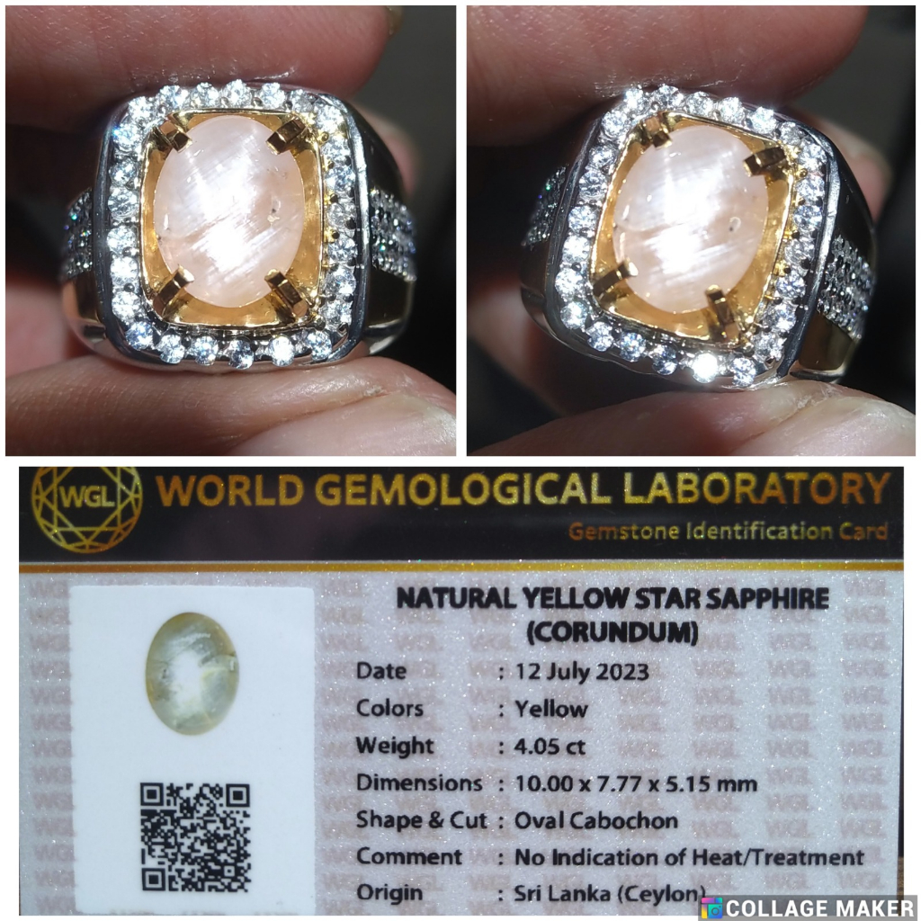 Batu cincin 4.05ct natural yellow sapphire star yakut srilanka