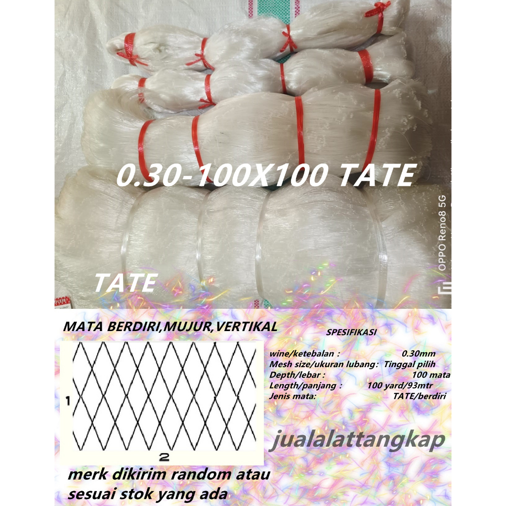Jaring Ikan Ukuran 0.30 - 100X100 - TATE (Ukuran Lubang Tinggal Pilih)