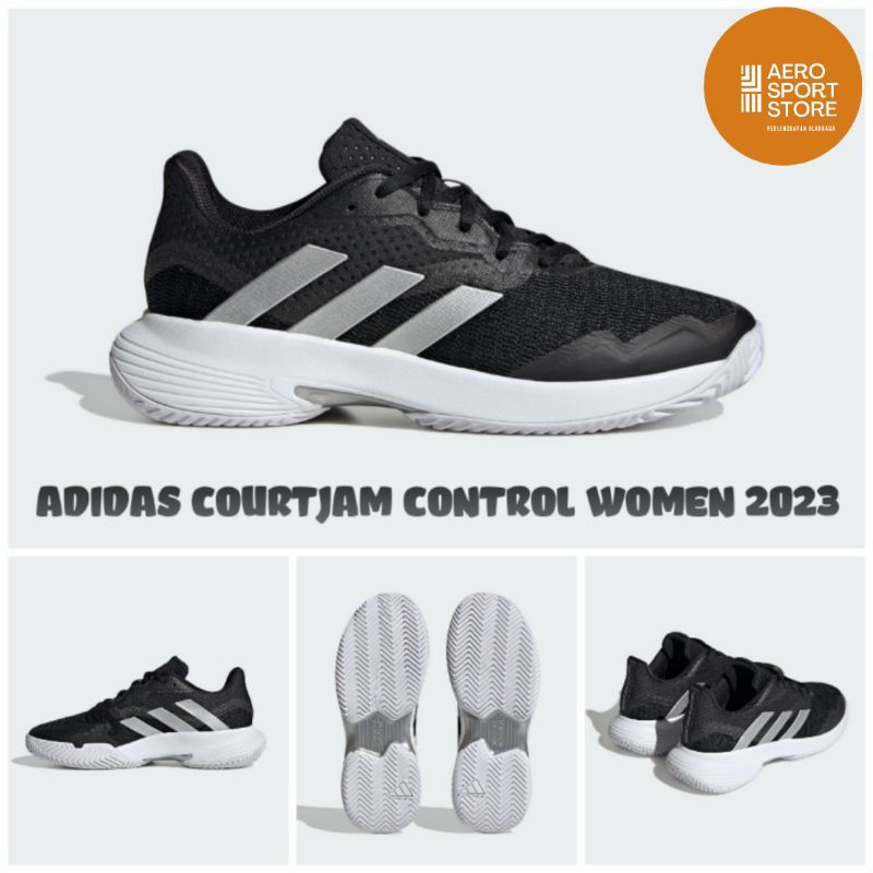 [ SEPATU TENIS ADIDAS COURTJAM CONTROL WOMEN 2023 / BLACK - GREY ]