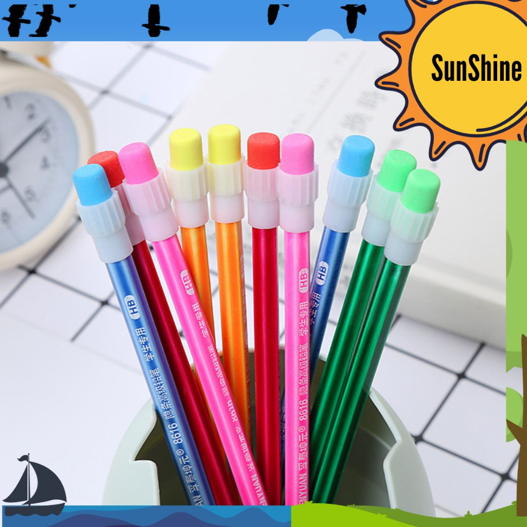 

✨ Sunshine Fancy ✨ SELUSIN Pensil Raut HB Corak Warna Warni Dengan Penghapus S8013