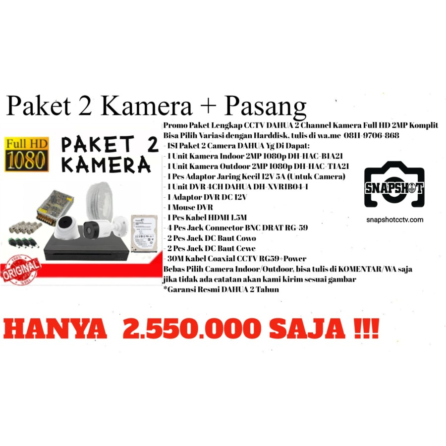 [ SNAPSHOOT CCTV ] PAKET BUNDLING // PAKET 2 KAMERA + PEMASANGAN 