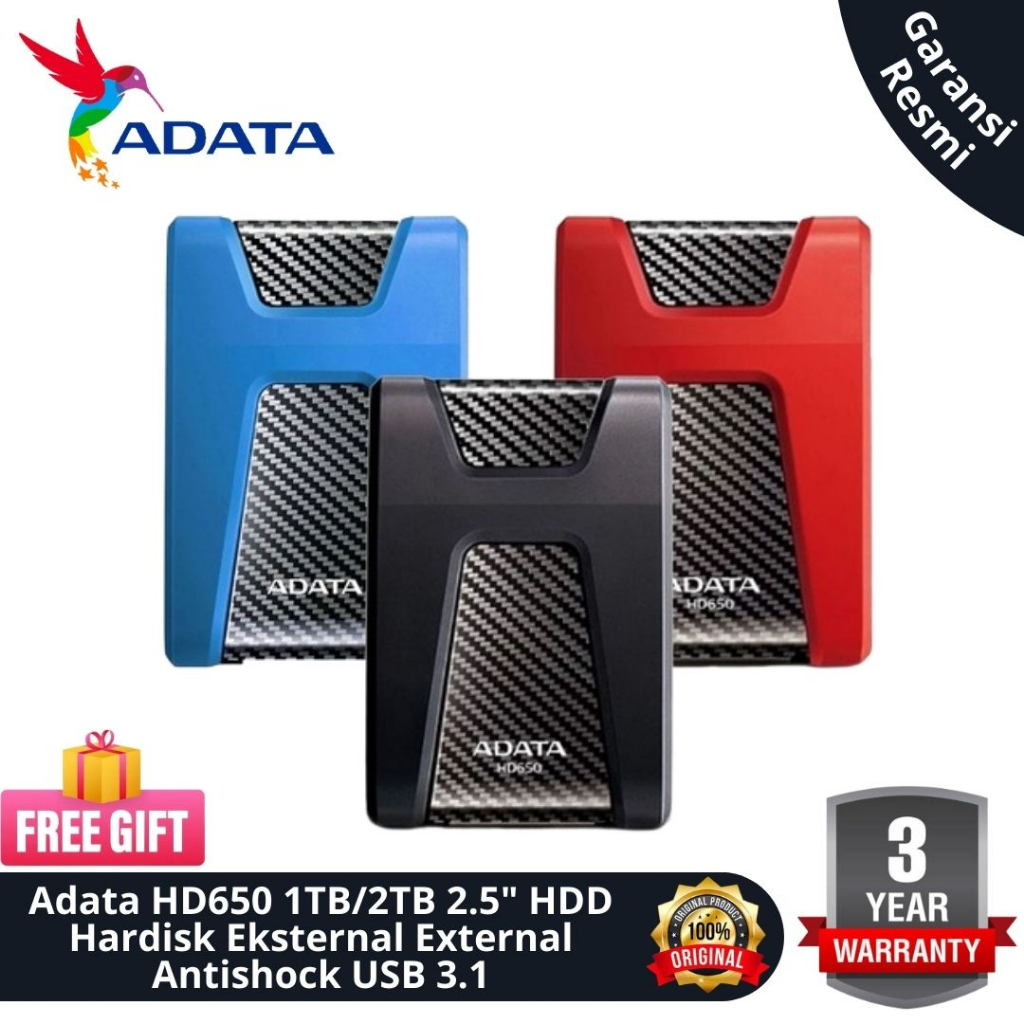Hardisk Eksternal Adata HD650 1TB / 2TB HDD External Harddisk Hard Disk Drive