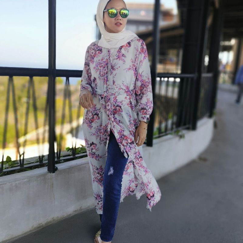 pakaian luaran wanita cardie panjang motif bunga batik etnik imora long outer