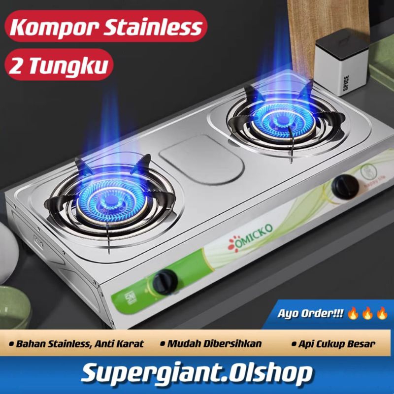 Kompor Gas 2 Tungku OMICKO / Kompor Gas Stainless Steel Anti Karat / Kompor Gas Omicko