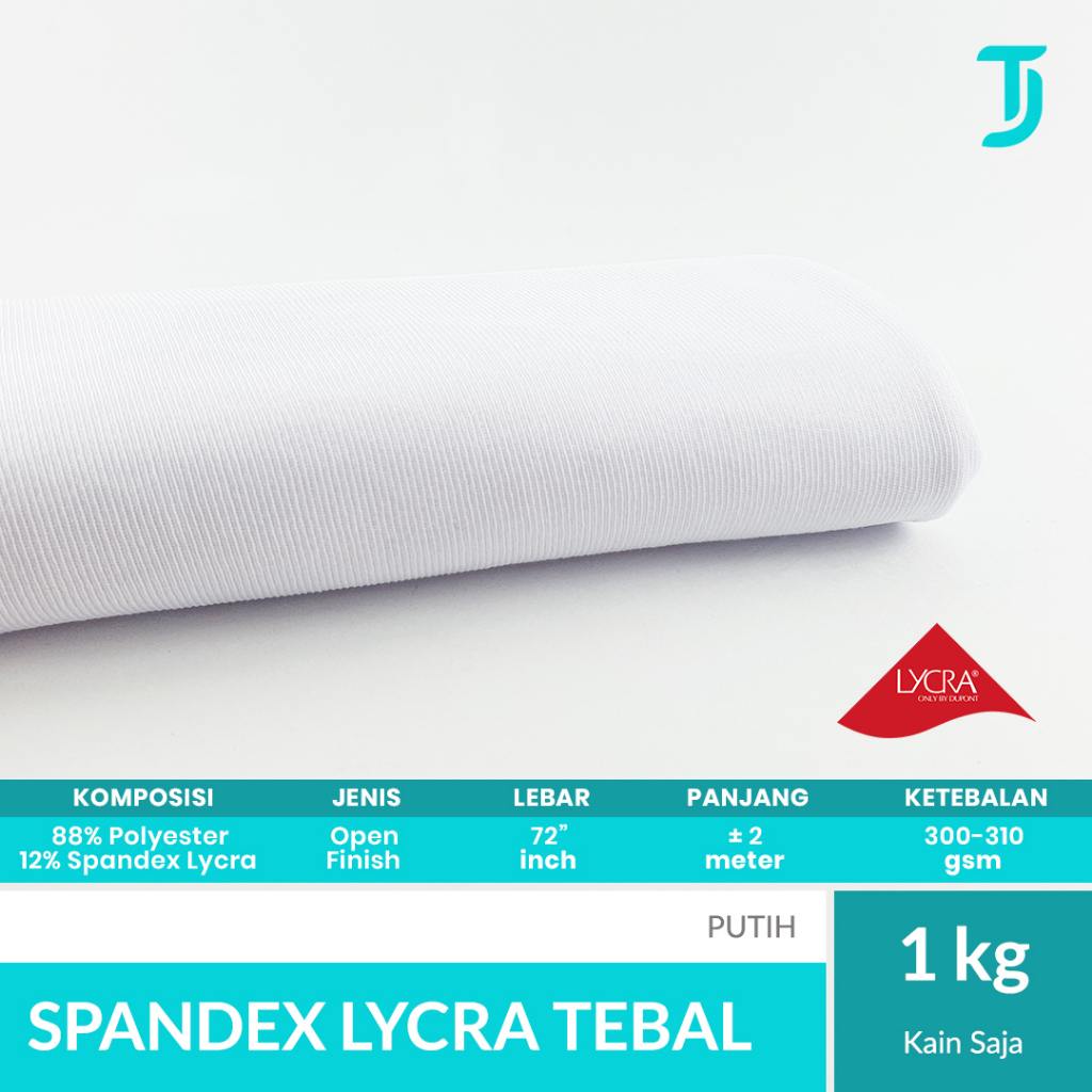 Polyester Spandex Lycra Tebal | PUTIH | Kain Bahan Jersey & Sport Apparel | 1 kg | Bahan Kaos Tumbuh