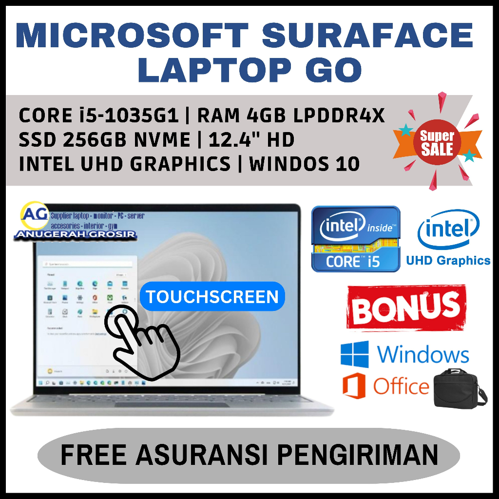 Flashsale Microsoft Surface Laptop GO Core i5-1035G1 Ram 4GB Ssd 256GB 12,4 inch touchscreen Murah 5 jutaan