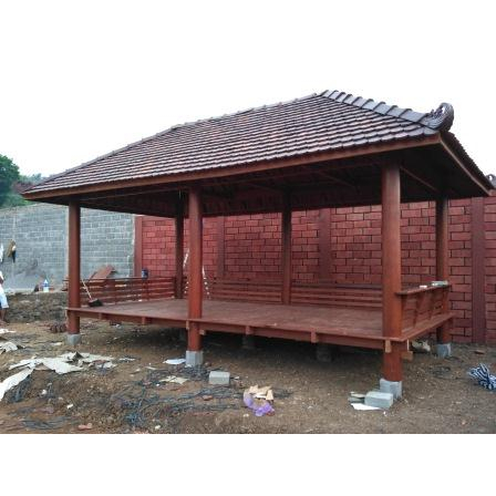 Saung Taman Ukuran 6x3 Meter, Gazebo Kayu Kelapa Atap Genteng Model Oval