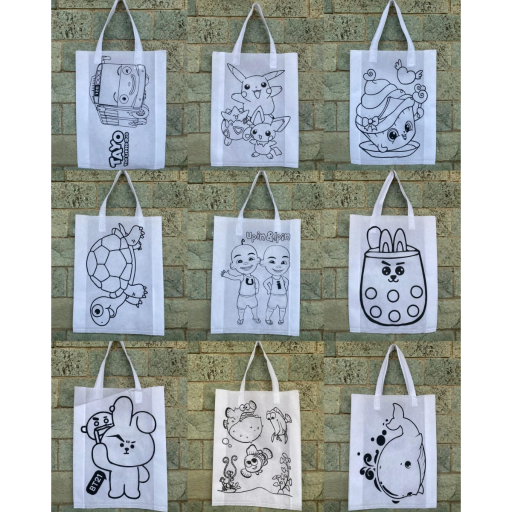 

RB Paket 100 Pcs Tas Spunbond Mewarnai Tali 30x40x8 - Goodie Bag Mewarnai / Melukis Anak / Lukis Tas