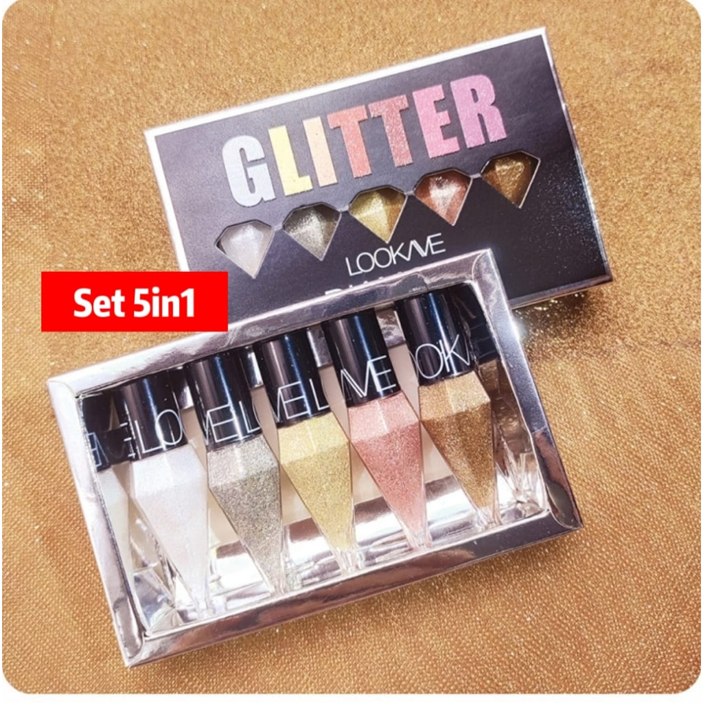 Eyeliner Cair Glitter Berlian 5 Warna, Eyeshadow Mini Tahan Lama Cepat Kering Tahan Air Emas Perak K