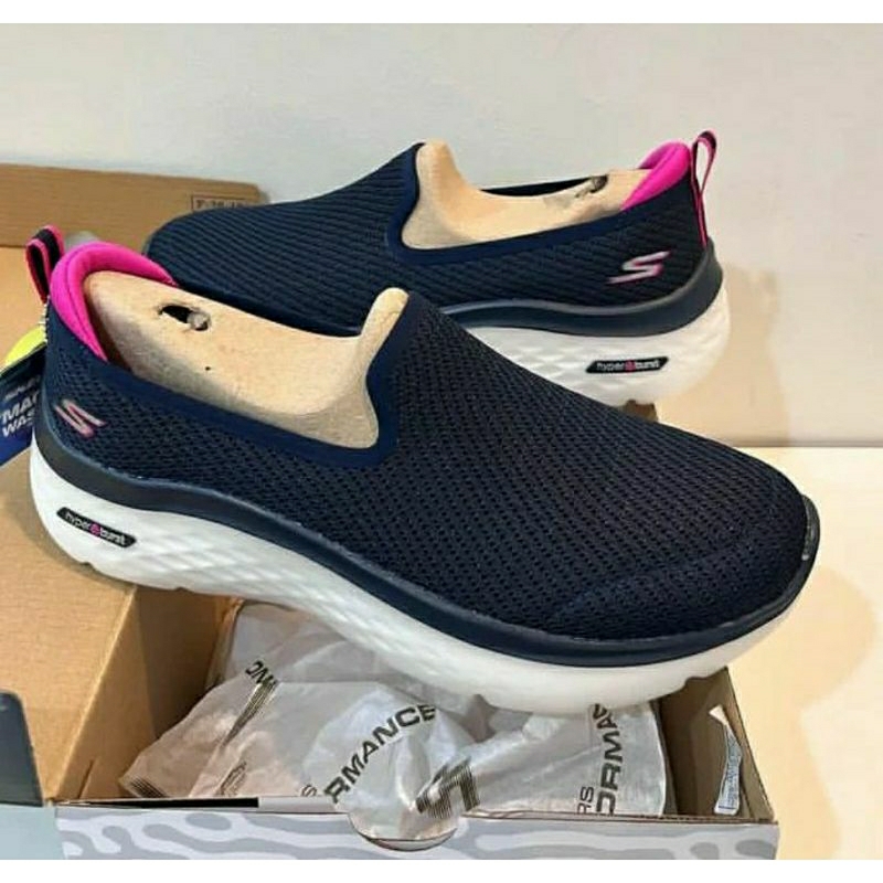 SKECHERS GO WALK HYPER BURST VIVID OCEAN NAVY/PINK WOMEN SLIP ON SIZE 38.5 ORIGINAL BY SPORT STATION