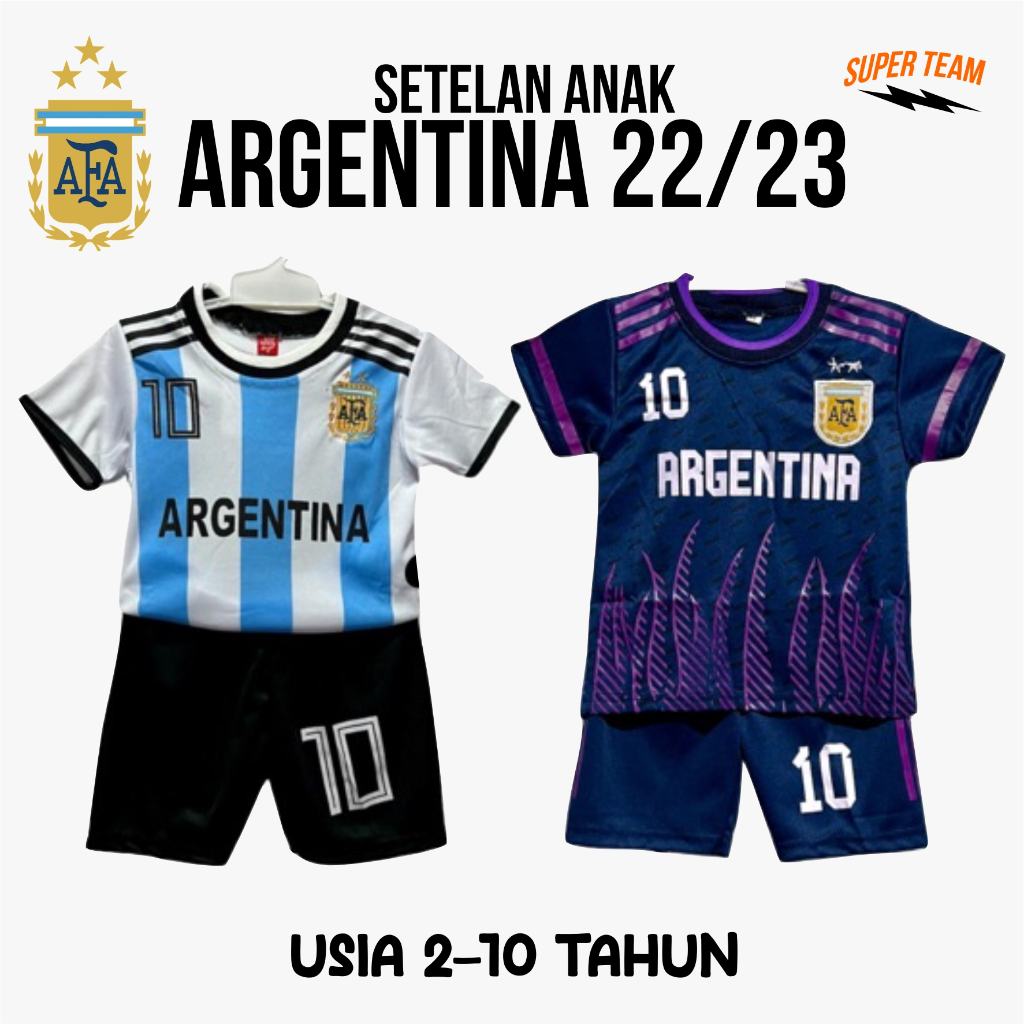 Setelan bola anak Argentina/ baju bola anak Liga Dunia/ kaos bola anak Argentina/ baju bola anak