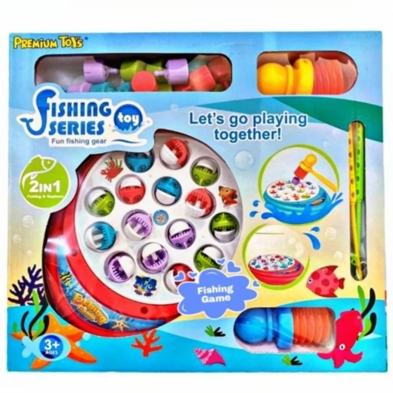 (Bisa COD) Fishing Game 2 in 1 Mainan Pancing Ikan Tikus Tanah Whack A Mole Fishing Series
