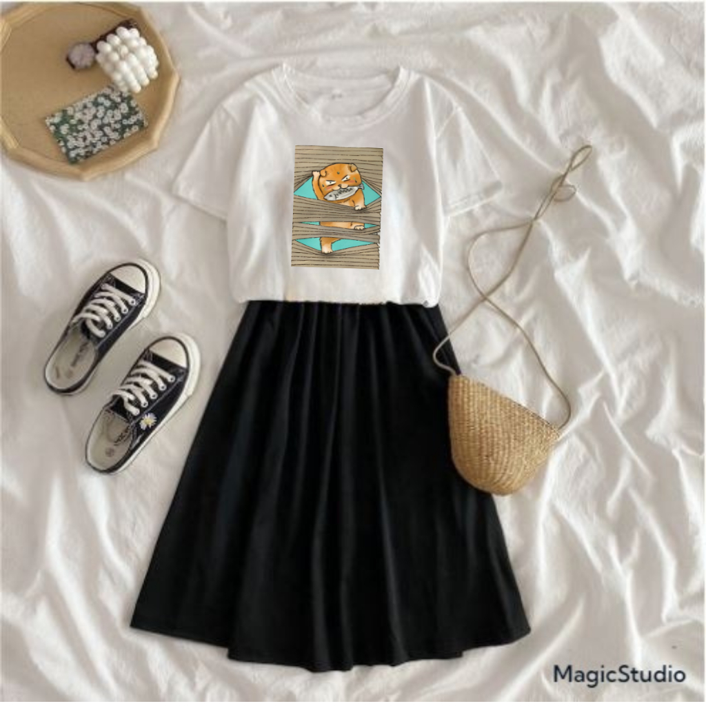 Choice Ali - Setelan Rok Dan Kaos Babyterry Untuk Remaja  Thief Cat