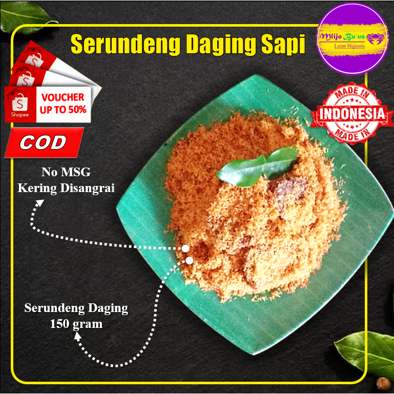 

Dendeng Ragi Serundeng Abon Daging Sapi Kelapa Parut Abon 150 gr Mlijo Bu'us