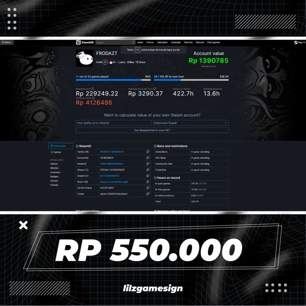 AKUN STEAM MURAH MERIAH | AXT-LILZ0917