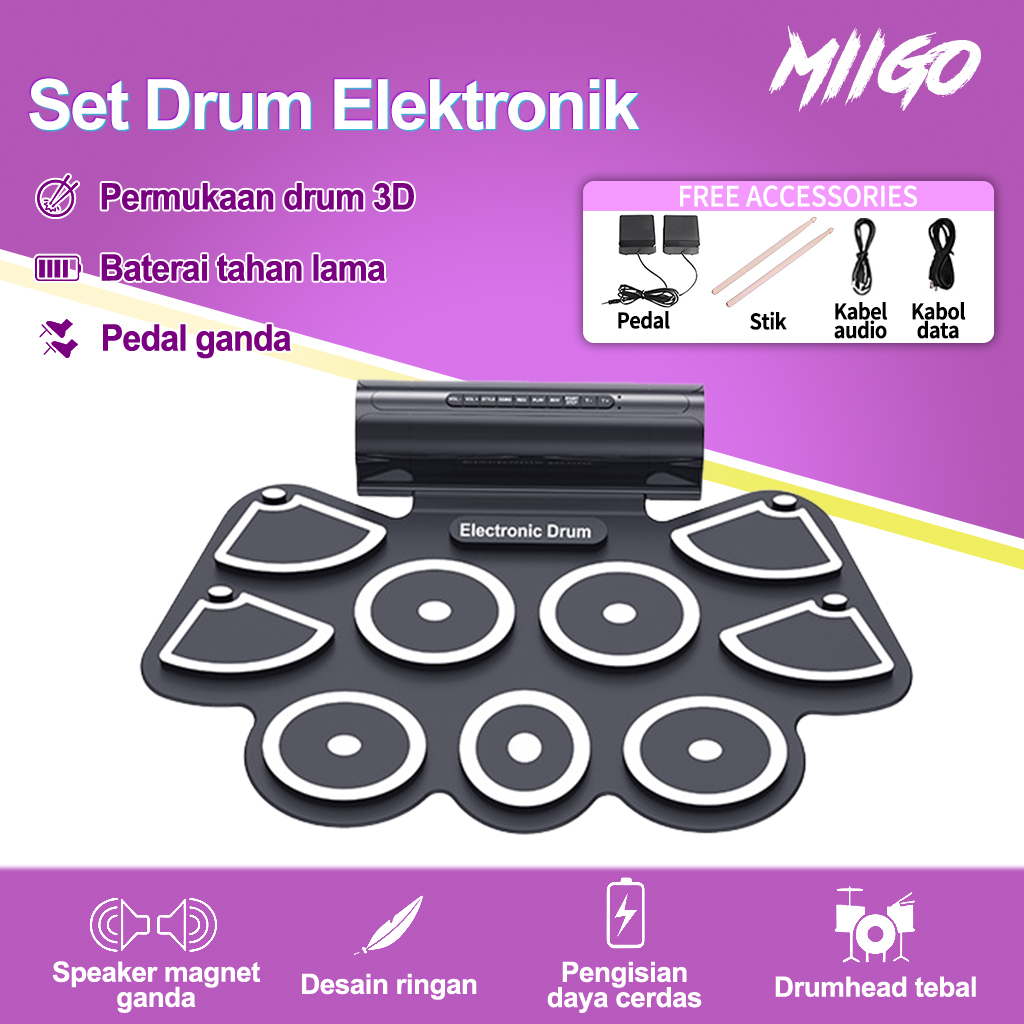 MIIGO- Set Drum/Set Drum Elektronik/Set Drum Set Lipat Nyaman/Set Drum Pemula Latihan Anak-anak