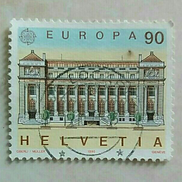 

(AA) Perangko Swiss 1990 Europa (C.E.P.T.) 1990 - Post Office Buildings - Main Post Office , Geneva 90ct Used