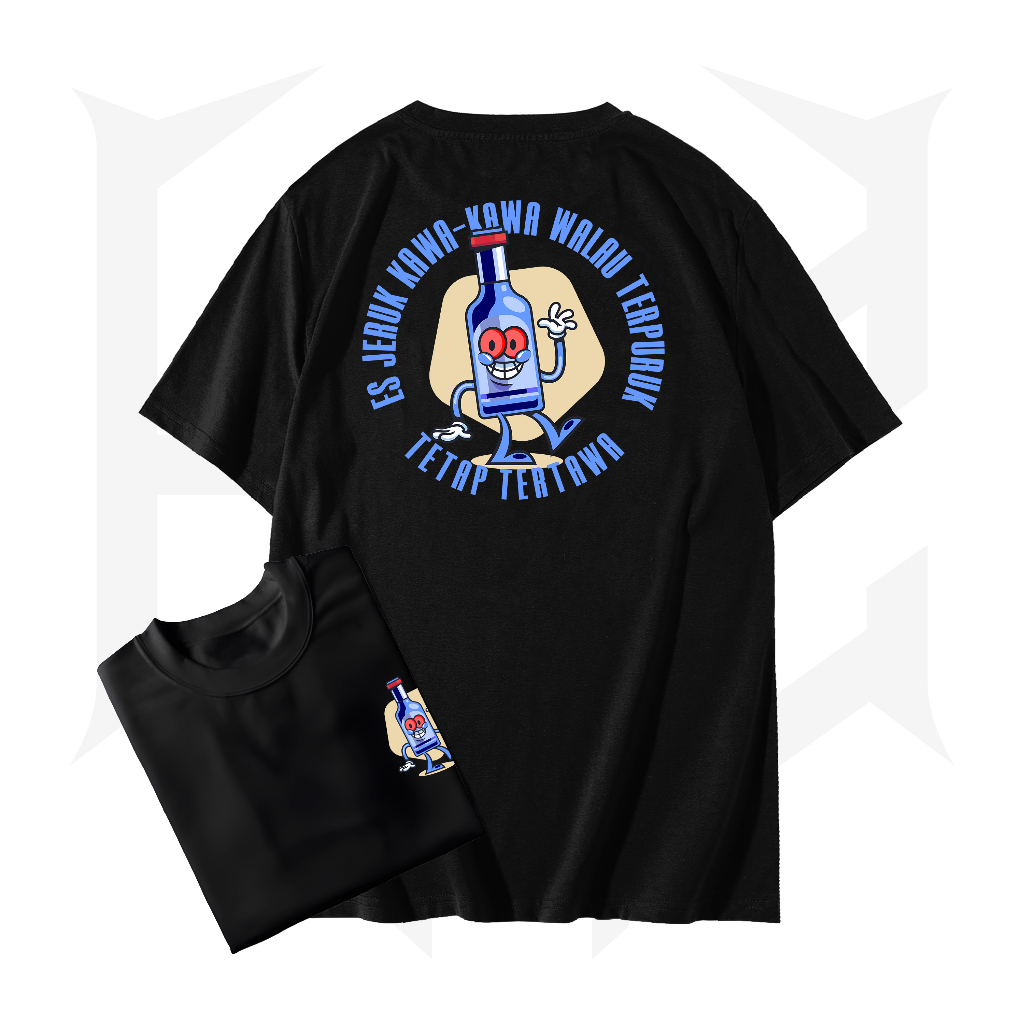 Kaos Es Jeruk Kawa Kawa Walau Terpuruk Tetap Tertawa - Cotton Combed 24s - Baju Pria Distro - Kain T