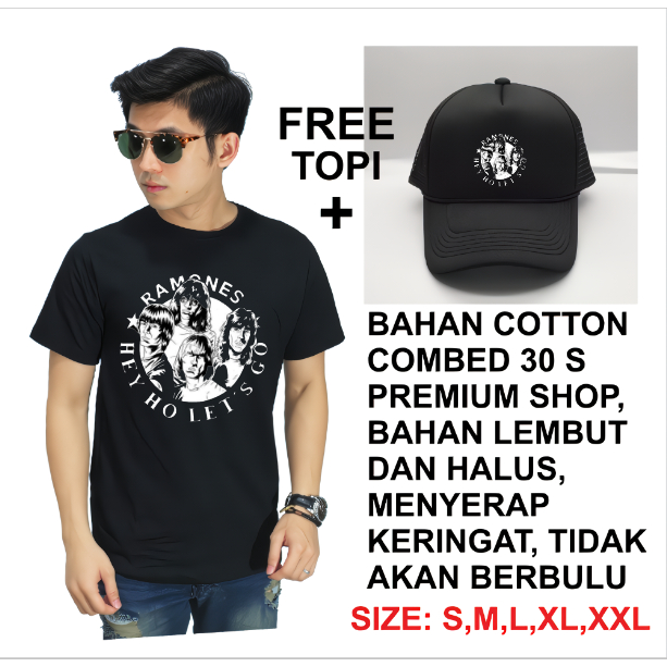 Kaos Ramones gratis topi trucker premium