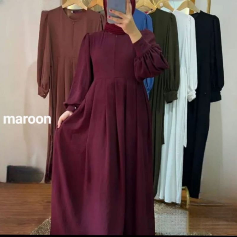 lok gamis midi dress lebaran terbaru midi dress crincle/baju midi remaja terbaru midi busui/rempel