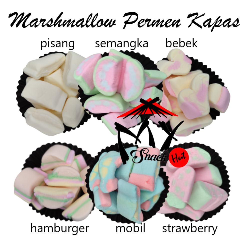 

MARSHMALLOW MARSMELOW MASMELO TOPPING BENTUK BUAH MOBIL TWIST ULIR HATI BUNGA PUTIH PINK PASTEL HALAL