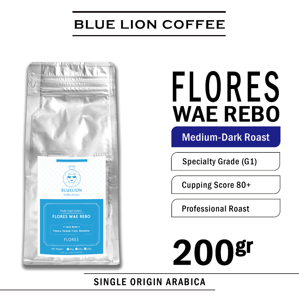 

Blue Lion Coffee Flores Wae Rebo 200 gram Medium Dark Roast Biji Kopi Bubuk Single Origin Arabica