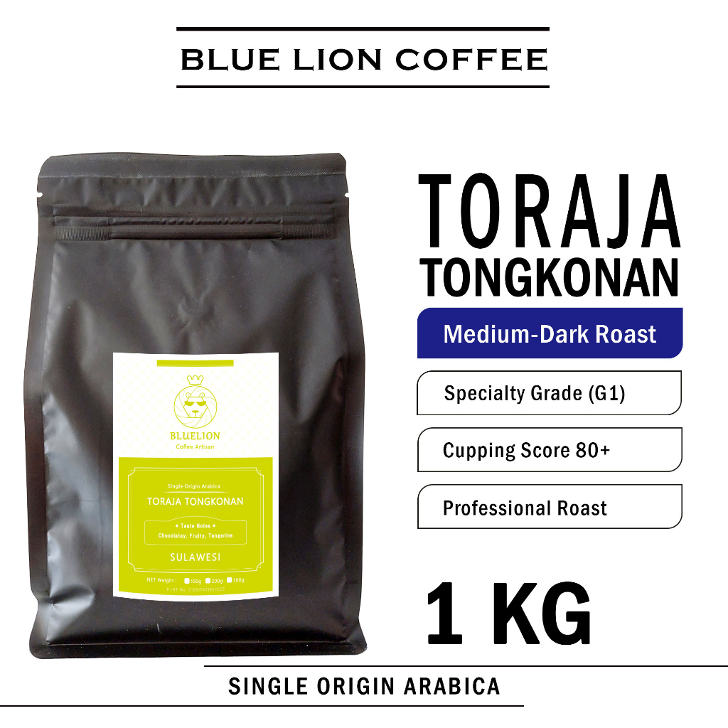 

Bluelion Coffee Toraja Tongkonan 1 KG Medium Dark Roast Biji Kopi Bubuk Single Origin Arabica Sapan
