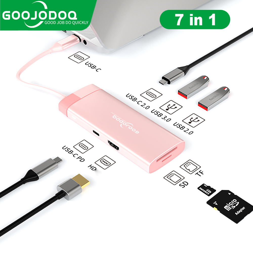 Goojodoq 7 in 1 Type-C Adapte HUB Laptop Docking Station untuk Dell HP For MacBook Pro Type C Dock P