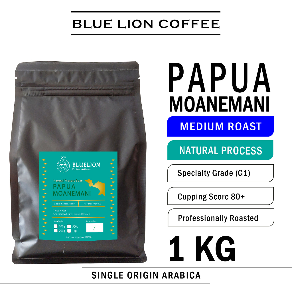 

Blue Lion Coffee Papua Moanemani Natural 1 KG Medium Roast Biji Kopi Bubuk Single Origin Arabica Wamena